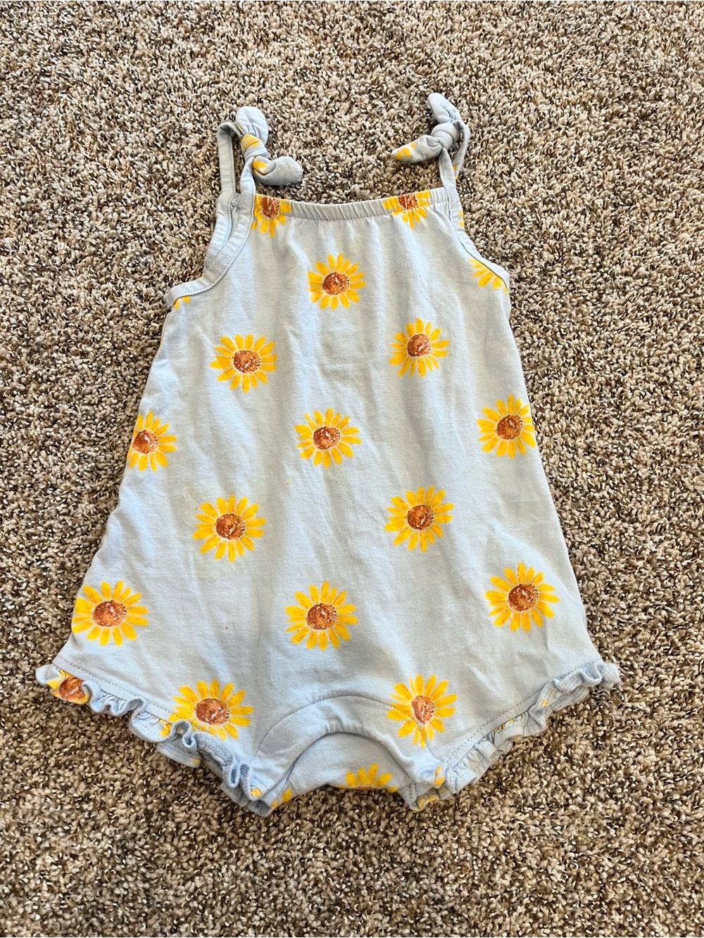 Sunflower Print Blue Kids Romper